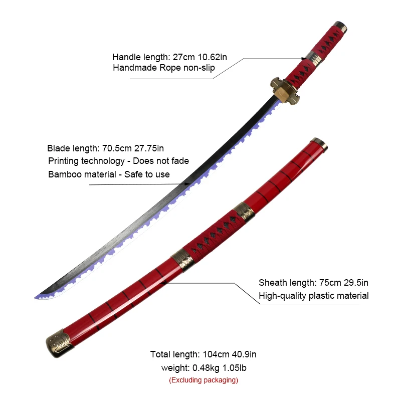 104cm Self-assembly CE Certified Youth Toy Handmade Wooden Ninja Swords Katana Anime Cosplay Weapon Prop Roronoa Zoro Sword