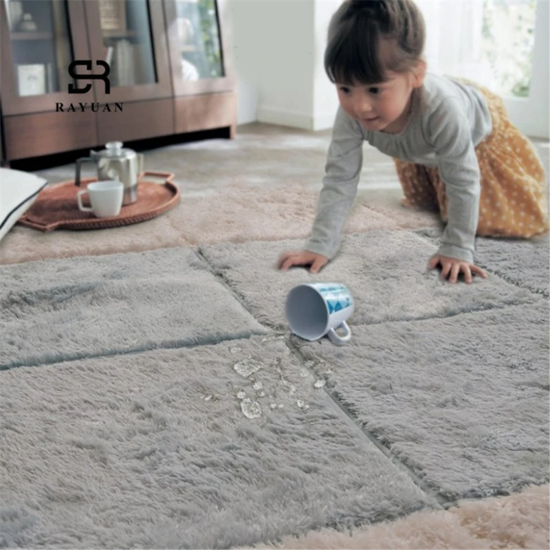 RAYUAN 1pc Square Plush Water Absorption Carpet DIY Puzzle Mat Warm Soft Area Rug Anti Slip Children Baby Play Mats Playmat