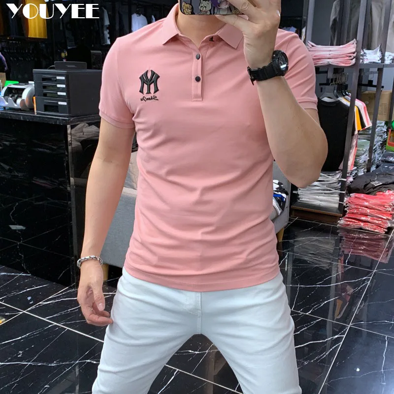 Men\'s Embroidery Solid Color Polo Shirt Slim Lapel Short Sleeve 2022 Summer New College Style T-shirt Male High Quality Clothing