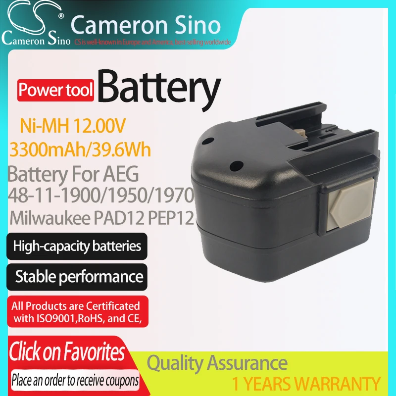 Cameron Sino Battery for Milwaukee 48-11-1900 1950 1960 1967 fits AEG BDSE 12T 12X B12T Power Tools Replacement battery 3300mAh