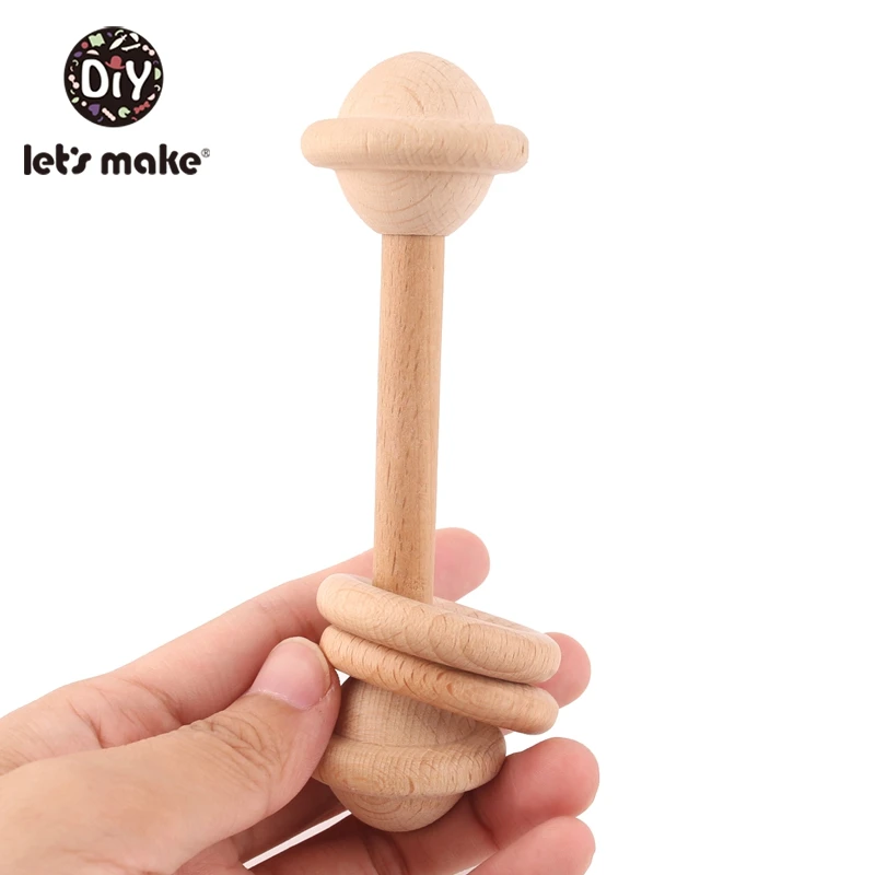 Wooden Rattle Baby Toys 1pc Beech Bear Hand Teething Wooden Ring Baby Rattles Play Gym Montessori Toy Stroller Educational Toys