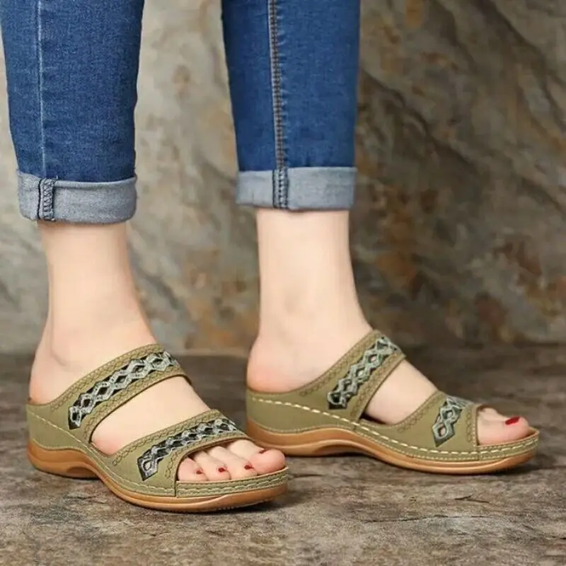 Women Sandals Orthopedic Slippers Open Toe Summer Shoes Vintage Low Heels Female Platform Shoes Corrector Sponge Walking Sandals