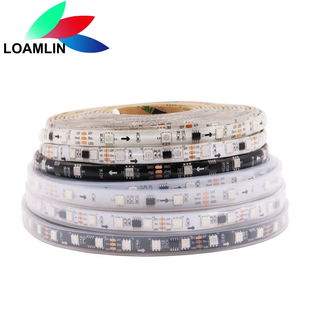 DC12V WS2811 Programowalna taśma pikseli Led WS2811IC RGB 5050 Taśmy Led 30/48/60 diod LED/m Czarna płytka PCB Magiczna kolorowa lampa