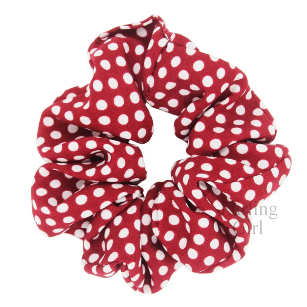 Furling Girl 1PC Polka Dots Design Chiffon Fabric Hair Scrunchy  Ponytail Holder Hair ties Gum Hair Bands