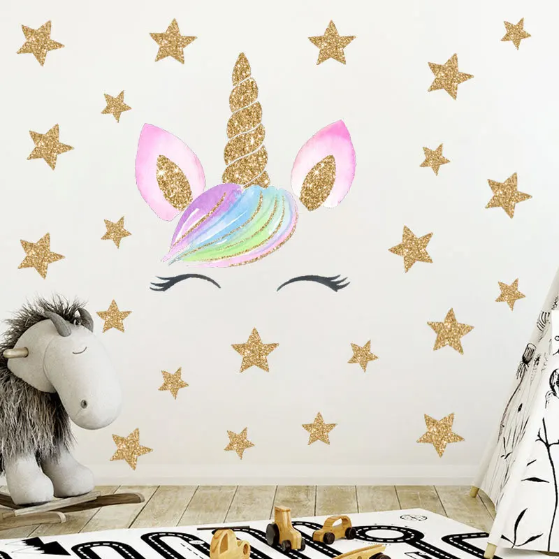 Cartoon unicorn wall sticker living room bedroom background home decor wall stickers for kids rooms decoracion hogar moderno