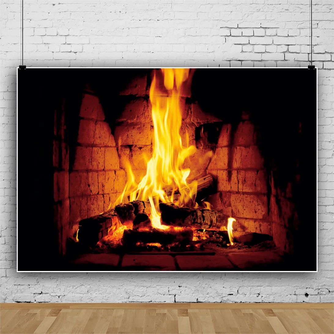 Laeacco คริสต์มาสเตาผิงอิฐผนังเปลวไฟวันเกิด Party Portrait ถ่ายภาพฉากหลังภาพพื้นหลังสำหรับ Photo Studi