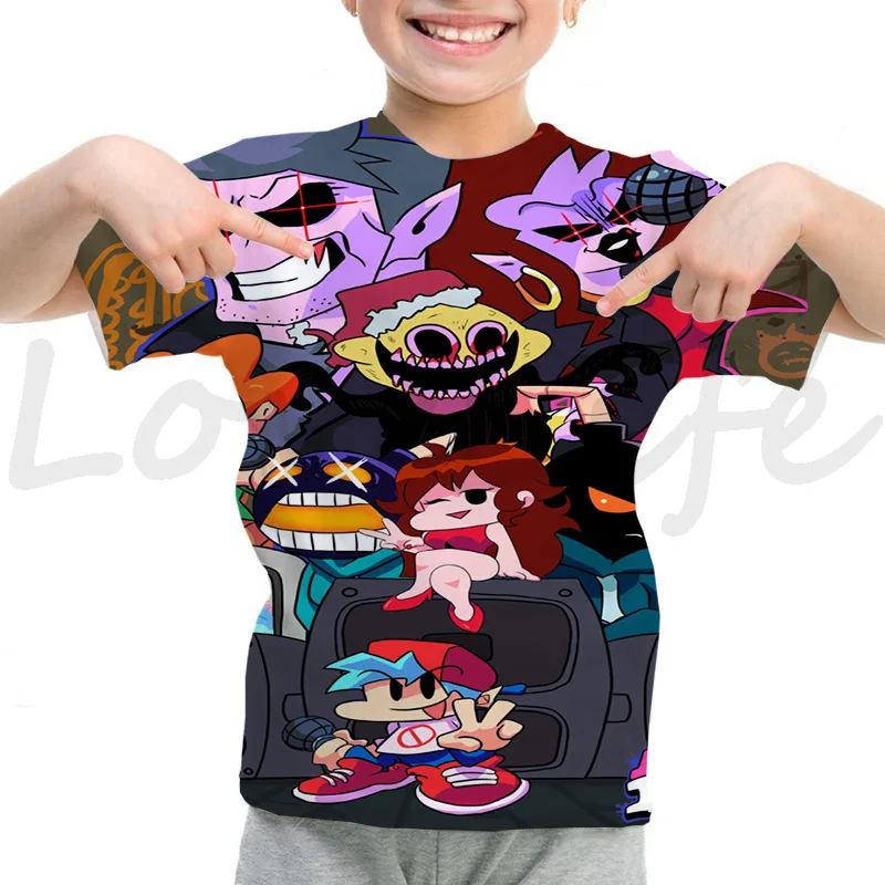 Boys Friday Night Funkin T Shirt Cartoon Fnf Game Funny Short Sleeve Summer Children 3D T-Shirt Kids Kawaii Clothes Anime Tshirt