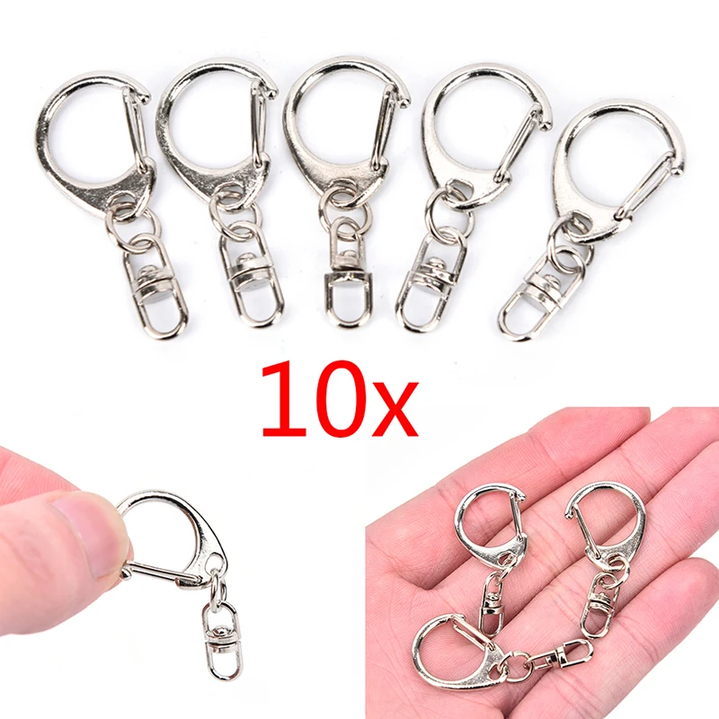 10pcs DIY Polished Keyring Alloy Swivel Lobster Clasps Clips Keychain Hooks Keychain Split Ring Findings For DIY Keychain Making