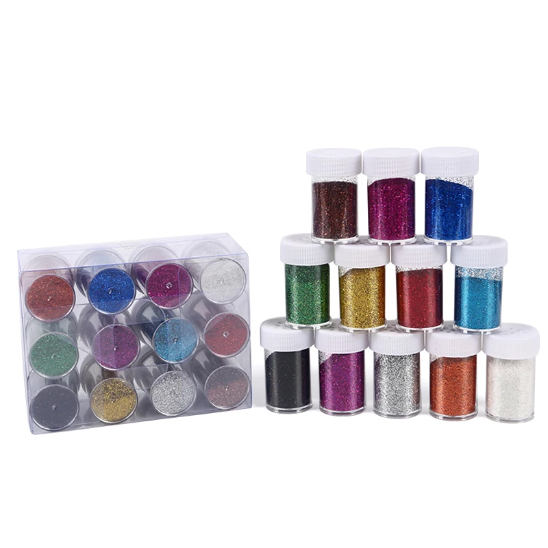 12 Colors Fine Glitters Bottle Cap with Holes Mix Nail Glitter Powder Diy Art Decorations Make Cards Painting Shimmer and Shine