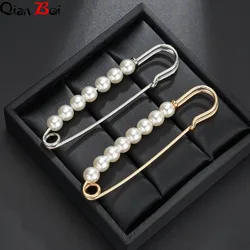 QianBei Fixed Straps Anti Slip Pin Jewelry Simple Enamel Big Pearl Brooch Women Charm Accessories Cardigan Anti Wearing Pins