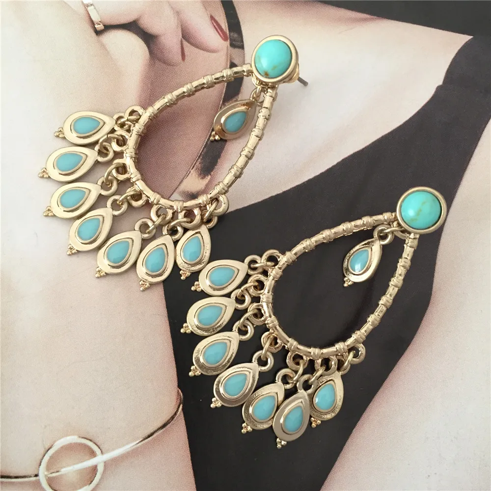 New Ethnic Women Drop Earrings Gold Color Alloy Small Water Drop Shape Enamel Charm Earrings for Women Casual Party Fashion