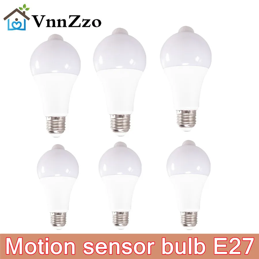 6 PCS 9W 12W15W LED PIR Motion Sensor Light Bulb E27 Smart Bulb Detector Sensor Lamp for Home Porch Yard Garage Lighting