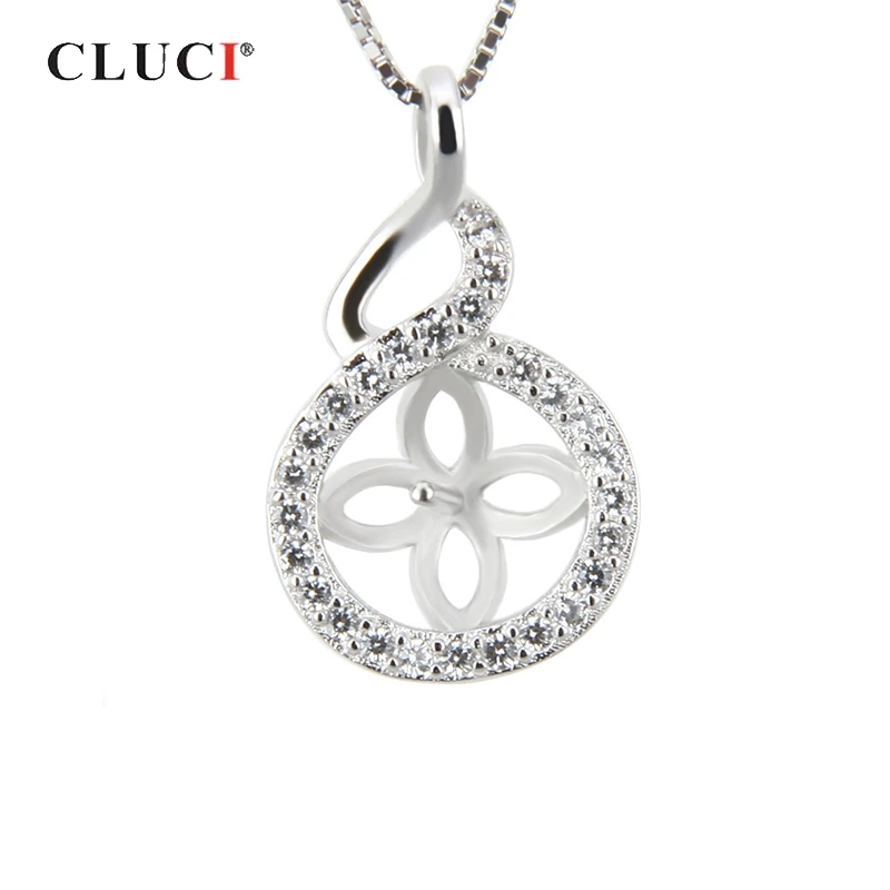 CLUCI Round Silver 925 Zircon Charms Pendant Women Jewelry 925 Sterling Silver Pearl Pendant Mounting Pendant Jewelry SP039SB