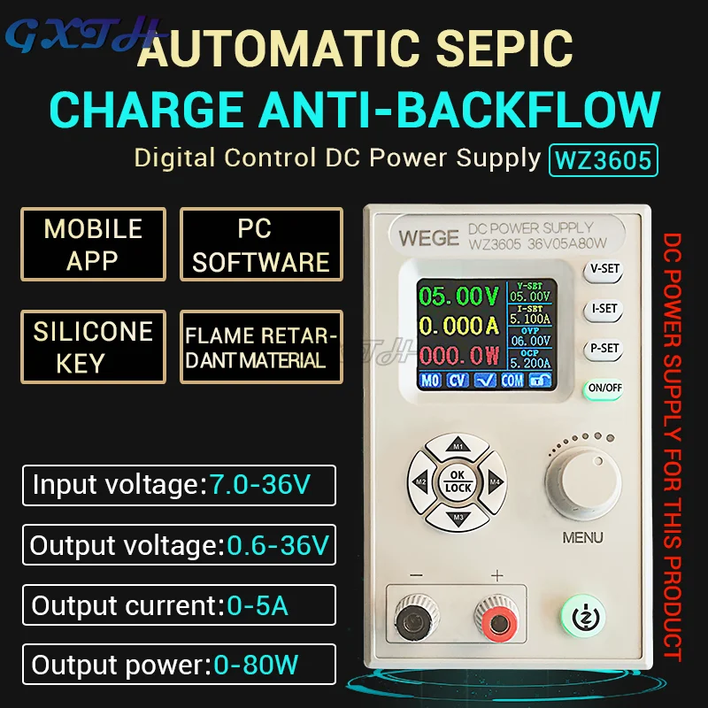 36V5A Anti-backflow Adjustable Digital Control DC Power Supply AUTO Buck-boost Charging Module Constant Voltage Constant Current