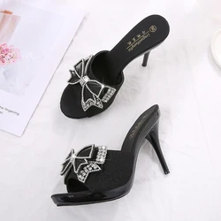 Women Slippers Popular Fashion Summer Women Mules Casual Butterfly-knot Female Shoes High Heels 11CM Peep Toe Slipper Stilettos