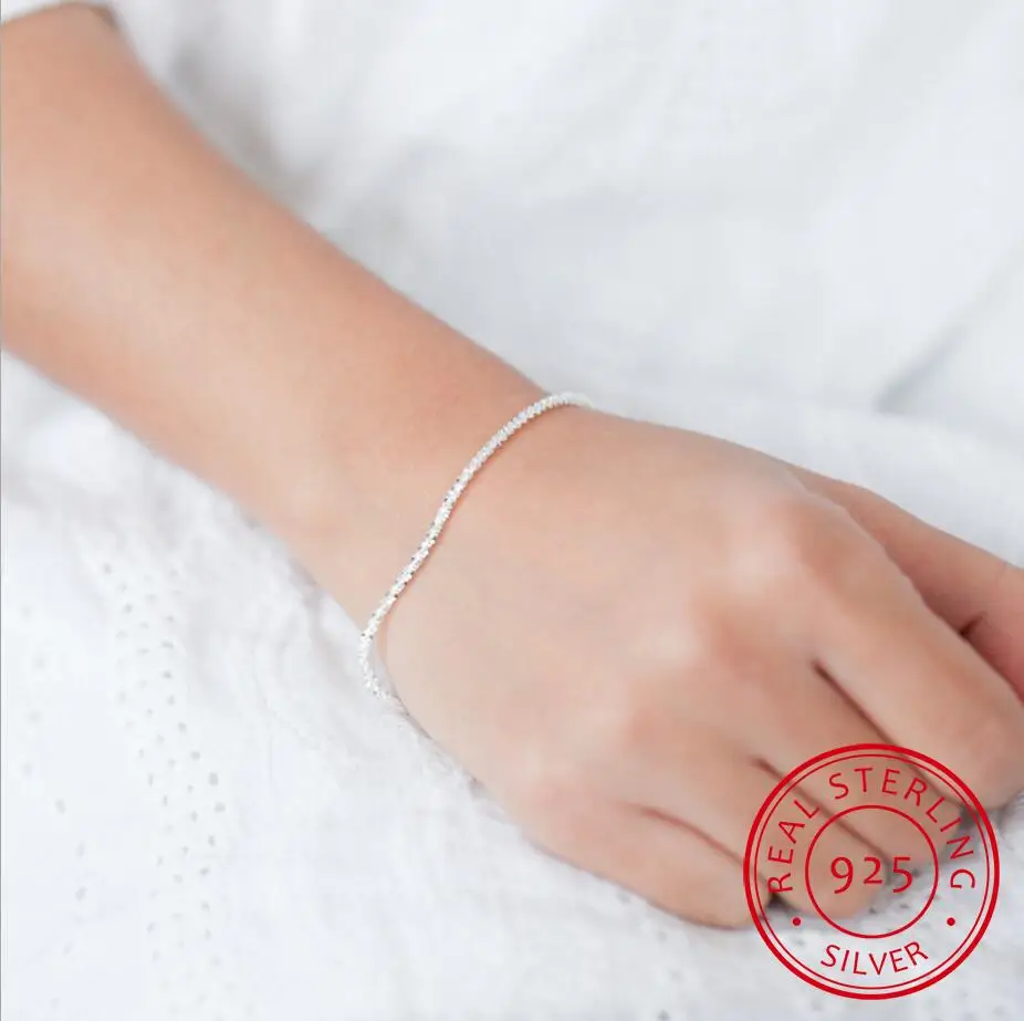 

Thin 925 sterling silver Shiny Chains Bracelet For Women Girls Friend Jewelry Korean Fashion Trendy Jewelry