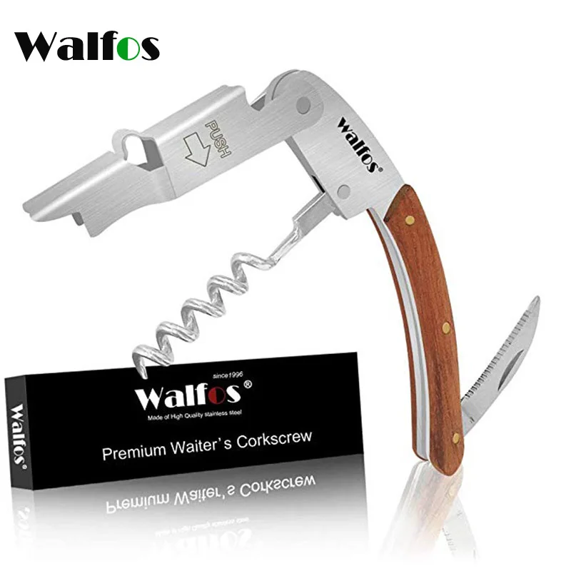 WALFOS High Quality  Wood Handle Professional Wine Opener Multifunction Portable Screw Corkscrew Wine Bottle Opener Sea Horse