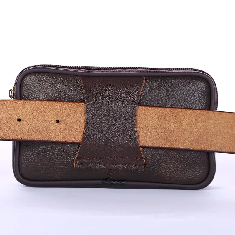 Jianghu Stall Men\'s Cross Leather Mobile Phone Waist Bag Business Leather Phone Bag Leather Belt Factory Supply Wholesale