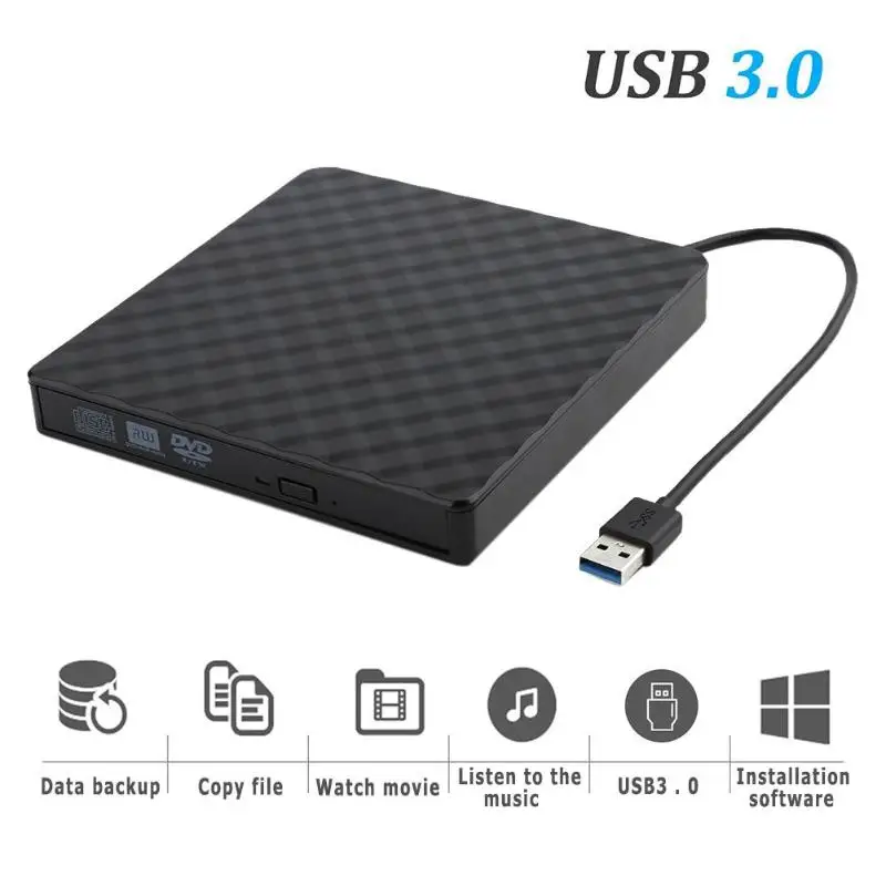USB 3.0 External DVD Burner Writer Recorder  DVD RW CD Writer Portable Optical Drive Burner Reader Player Tray For PC Laptop