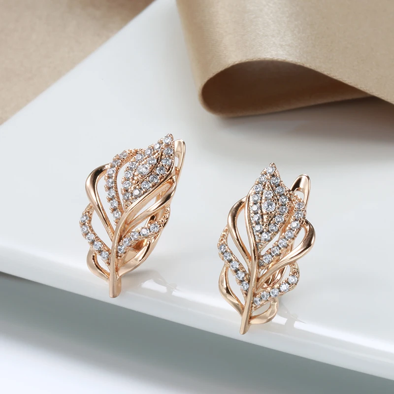 Kinel Hot 585 Rose Gold Women Earring Ring Sets Fashion Natural Zircon Flower Vintage Earring Ring Gift Daily Fine Jewelry Set