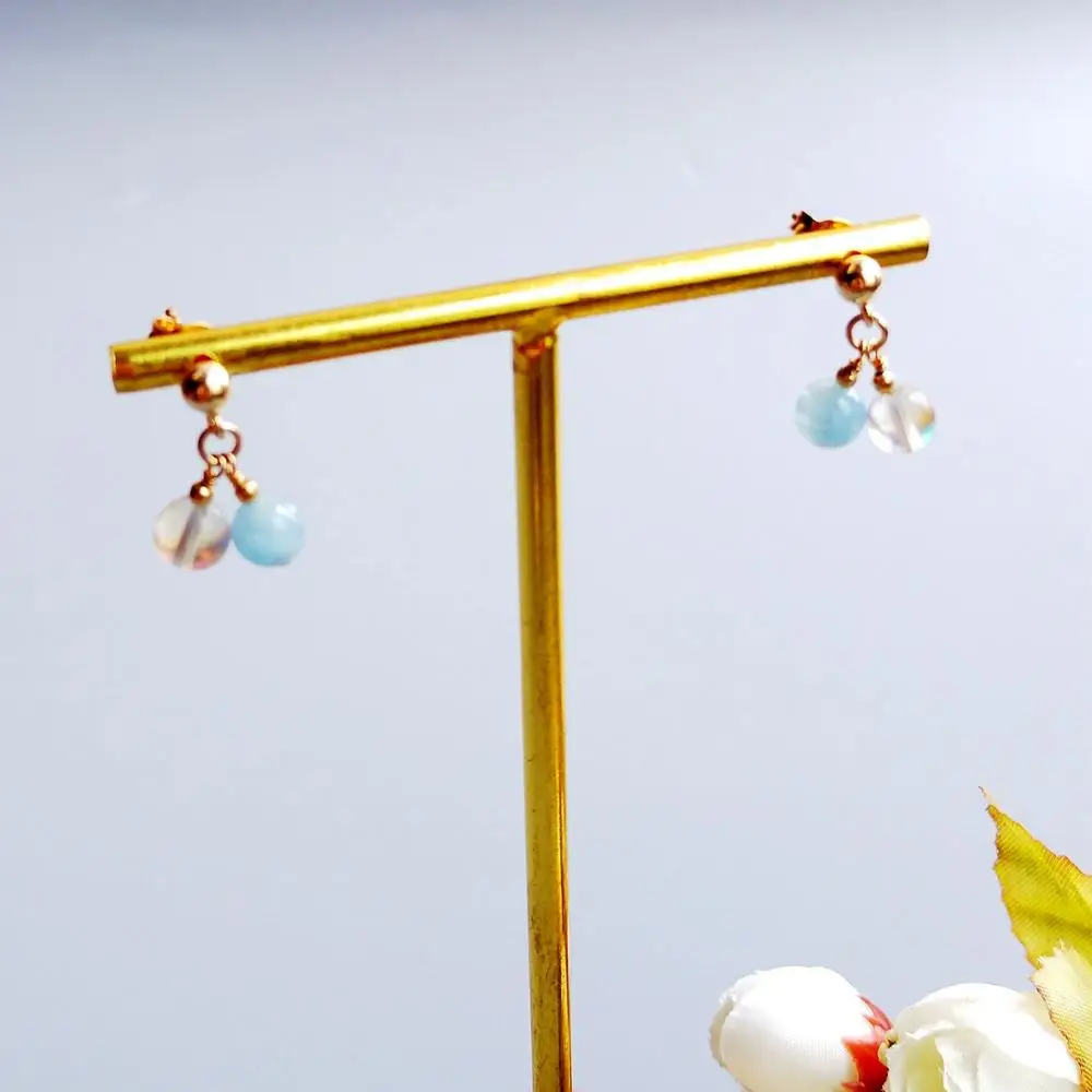 Lii Ji Natural Aquamarine and Aurora Crystal 925 Sterling Silver 18K Gold Plated Earrings Delicate Jewelry For Women Gift