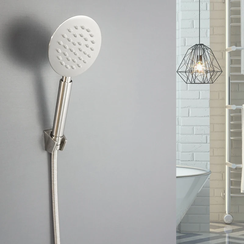 Brushed Stainless Steel Hand Shower Bathroom Hand Held Shower Set with Holder and Hose Wall Mounted Hand Hold Shower Head