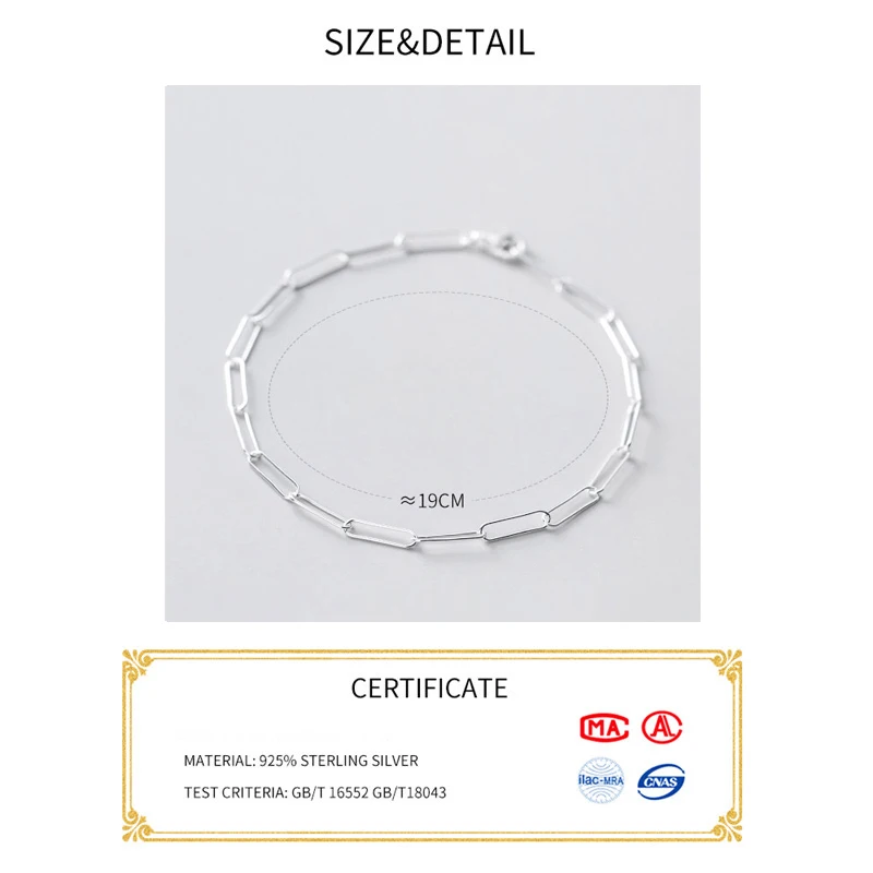 La Monada 925 Sterling Silver Paperclip Chain Bracelet Minimalist Lock Clasp Fine Silver Chain Bracelet, Trendy Dainty Jewelry F