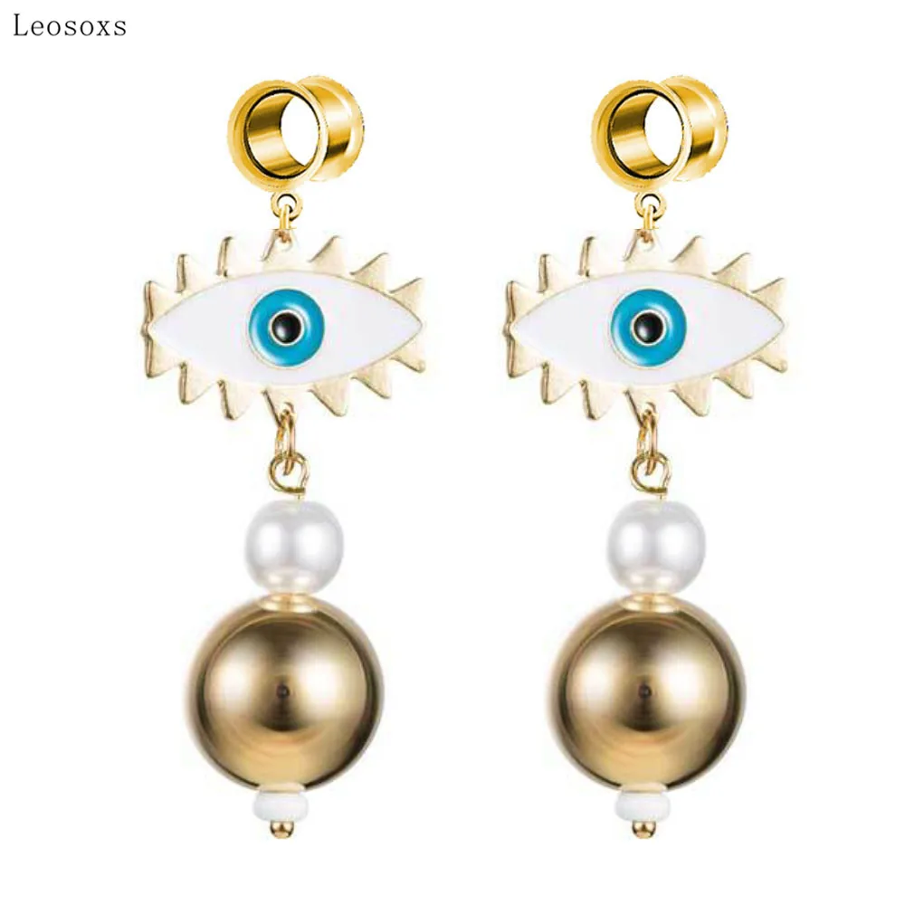 

Leosoxs 2pcs New European and American Demon Eye Pearl Ear Expander Body Piercing Jewelry