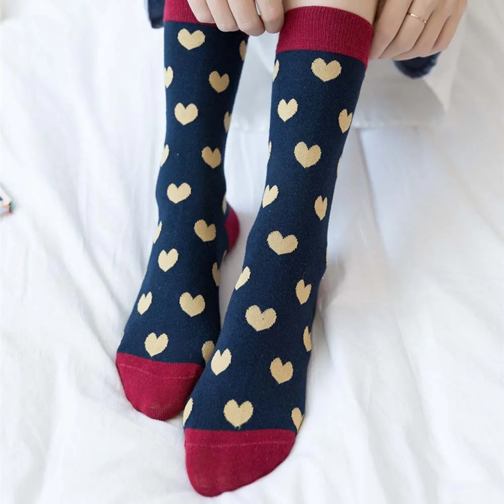 1 Pair Autumn and Winter Long Tube College Wind Female Socks Women Sweet Heart Socks Women Long Tube Cotton Socks