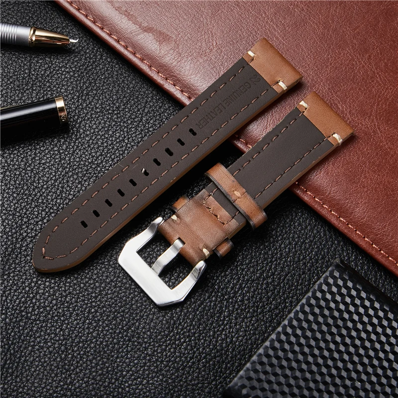 Vintage Handmade Genuine Leather Watch Straps Popular Grilled Design Strap Male Business Watchband 18mm 20mm 22mm 24mm