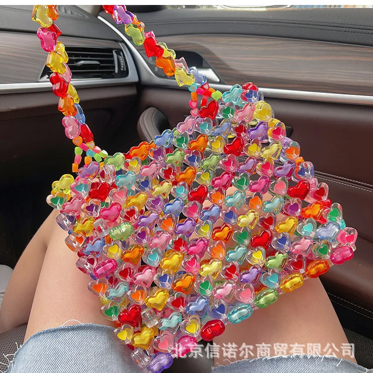 Summer fashion rainbow women\'s bag lovely pearl bag colorful messenger bag colorful love gift beaded handmade Mini Shoulder Bag