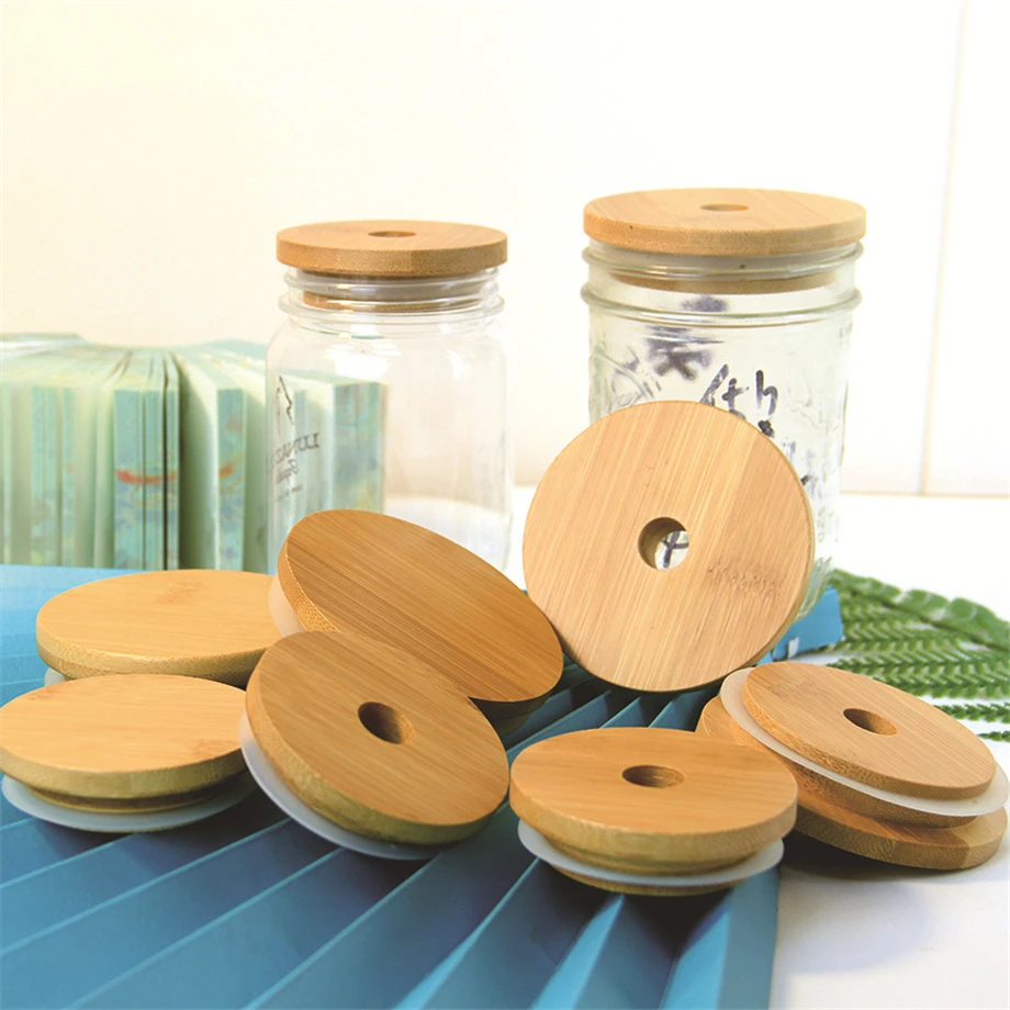 350pcs/Lot Bamboo Tumbler Lid Cup Cap Mug Cover Dia70/86mm For Mason Jar Spill Proof Top Seal Ring Paint Coated Mold-free