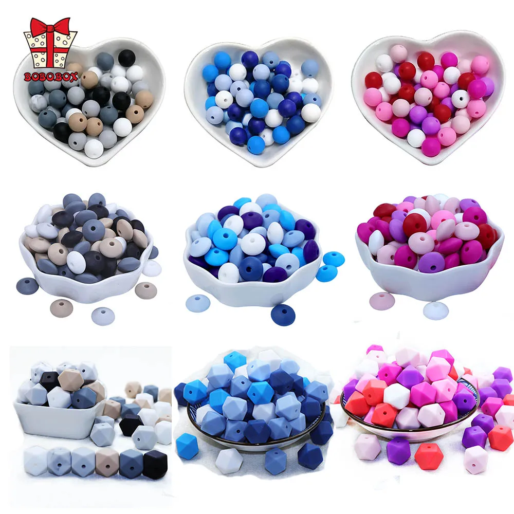 BOBO.BOX Silicone Beads 1000pcs 9/12/15 Round Teeher Hexagon Beads For Making Baby Teething Necklace BPA FREE Lentils Beads