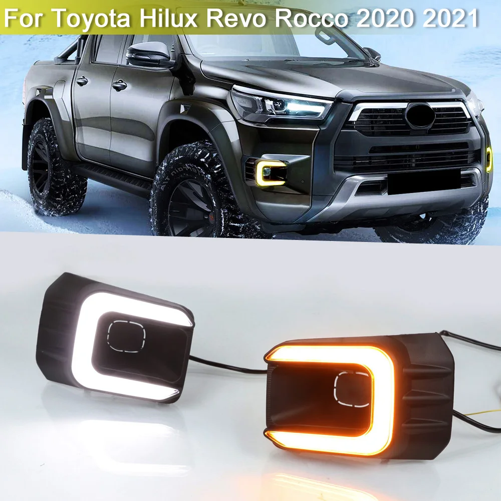 

2-in-1 Front Bumper Fog Warning Lamp White DRL Daytime Light Dynamic Turn Signal Lights For Toyota Hilux Revo Rocco 2020 2021