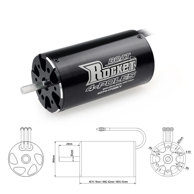 Rocket 4074 1700KV 2000KV 2250KV 4P Brushless Motor W/40-S Cooling JacketสำหรับM41 Catamaran Spartan 1000มม.(ด้านบน) RCเรือ