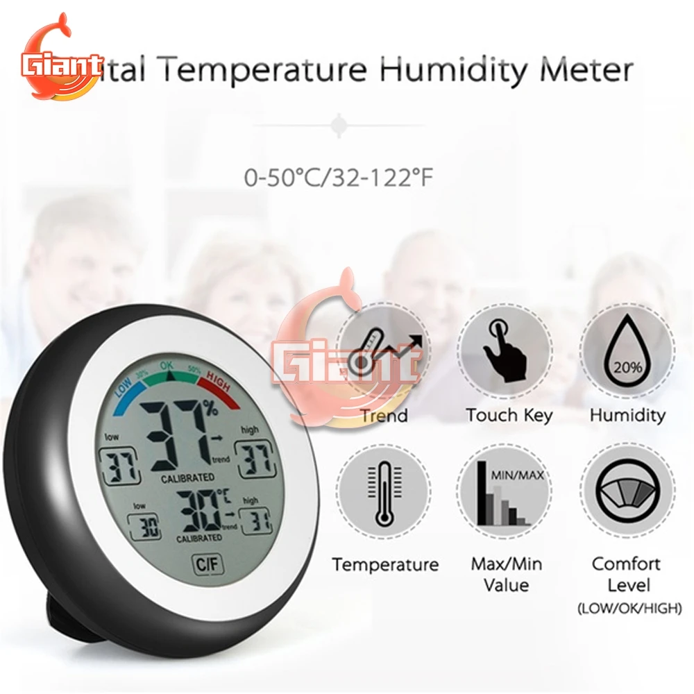 Thermometer 12V Digital LED Display Car LCD Digital Indoor Hygrometer Touchscreen Temperature Humidity Meter for Car Motorcycle