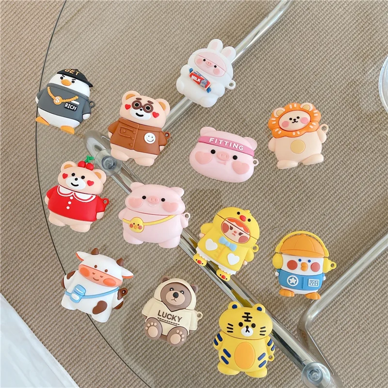 For Airpods Case,Cute Animal Pig/Duck/Lion/Tiger Case For Airpods 1/2 Case,Soft Silicone Earphone Cover For Airpods Pro Case