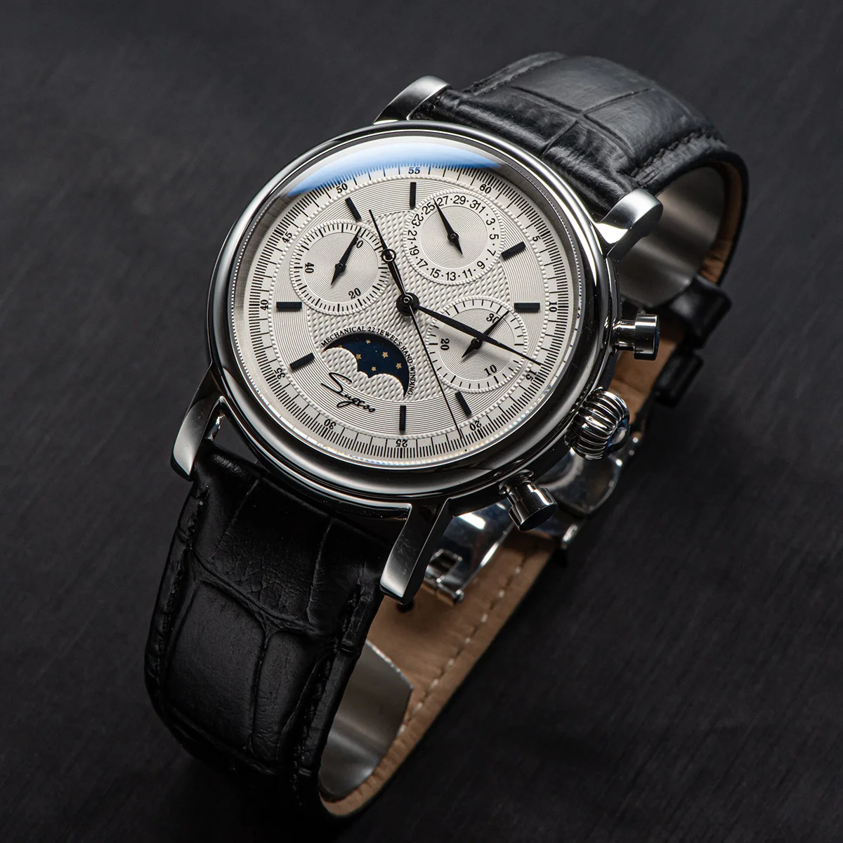 Sugess Pilot Chronograph Mechanical Watches Men Waterproof Original ST1908 Movement Moon Phase Calendar Wristwatch Swanneck 2022
