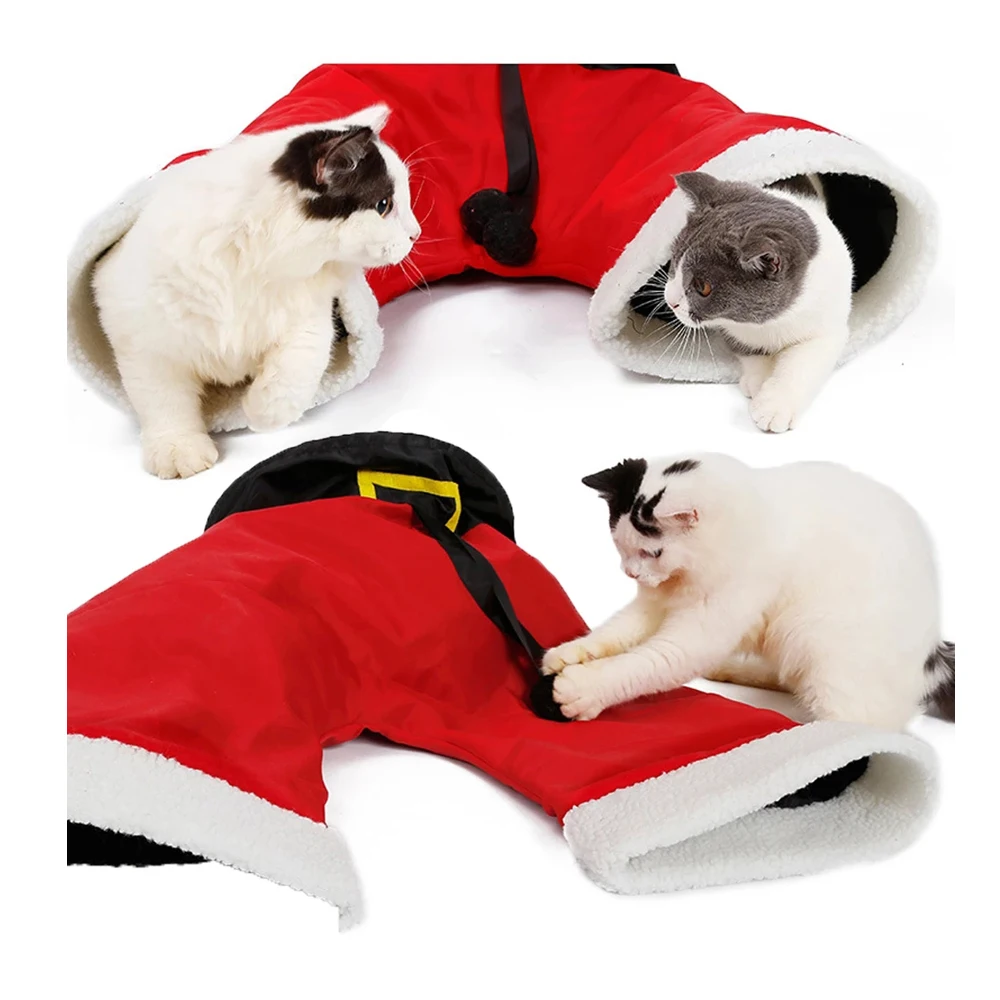 

Christmas Santa Pants Pet Cat Tunnel Collapsible 3 Way Play Toy Interactive Tube Fun Toys for Cats Kitten Rabbit