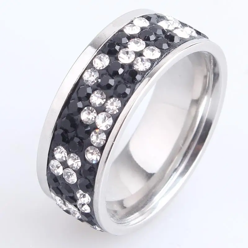 wedding rings 8mm grids black white four row crystal Stainless Steel finger rings for women wholesale