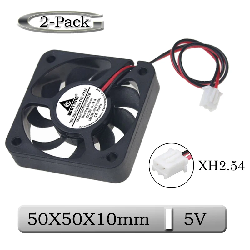 

2 Pcs Gdstime DC 5V 2Pin 50mm x 10mm 50mm Mini 3D Printer Brushless Cooling Fan 50x50x10mm 5cm 5010 9Blades Small Exhaust Cooler