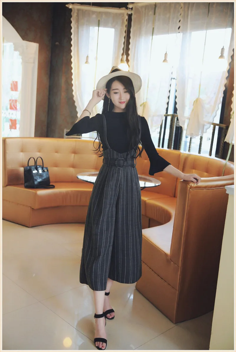 2020 Spring High Waist Wide Leg Pants Women Backless Casual Loose Overalls Knitted Top Elegant Paysuits Big Size WXF698