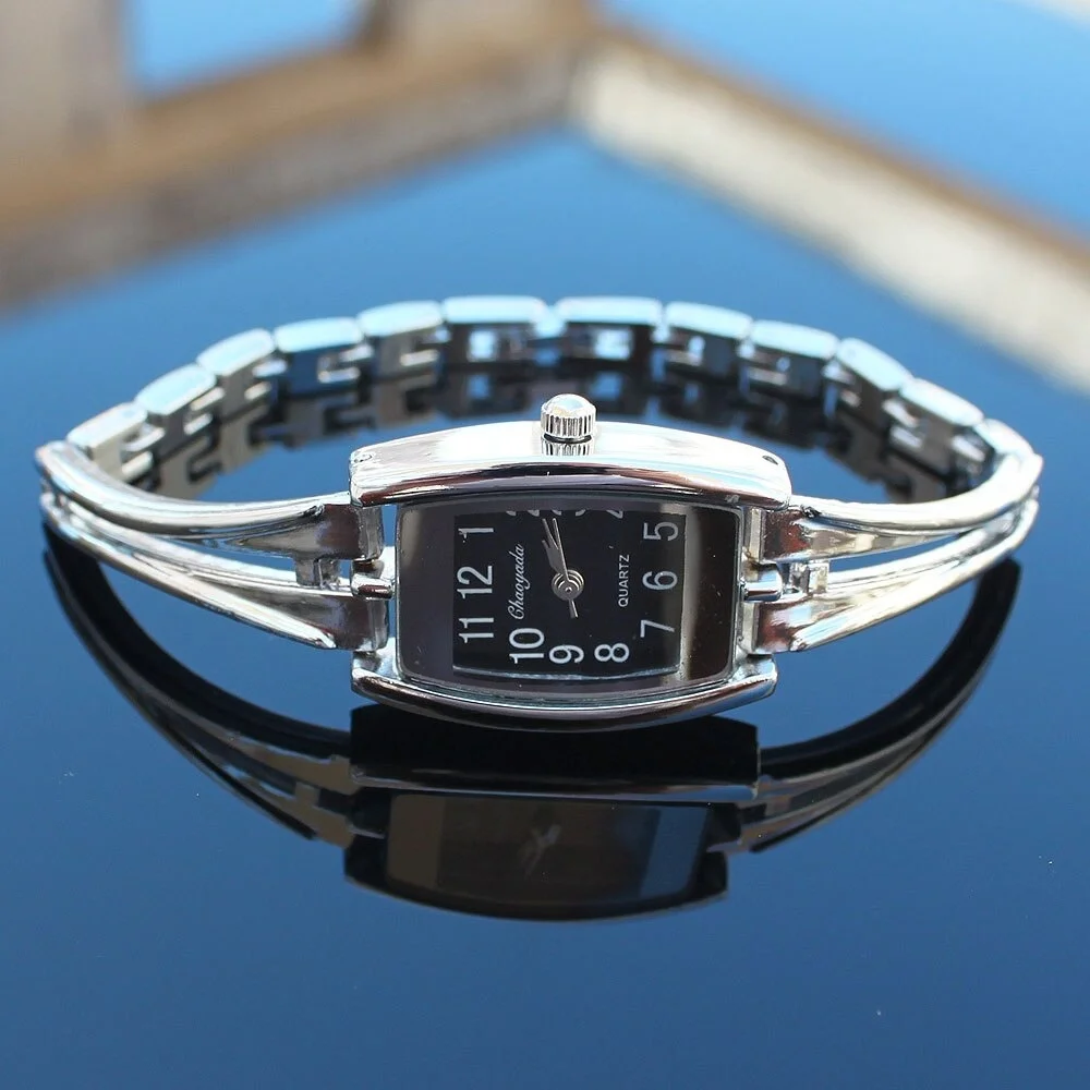 Fashion Crystal Silver Gold Lady Women Girl Stainless Steel Strap Quartz Analog Dress Wristwatch