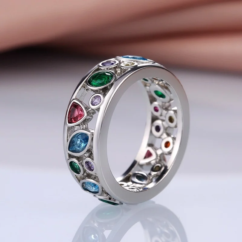 CAOSHI Fancy Irregular Colorful Stone Band Rings for Women Fashion Girls Creative Finger Accessories Daily Wearable Jewelry Gift