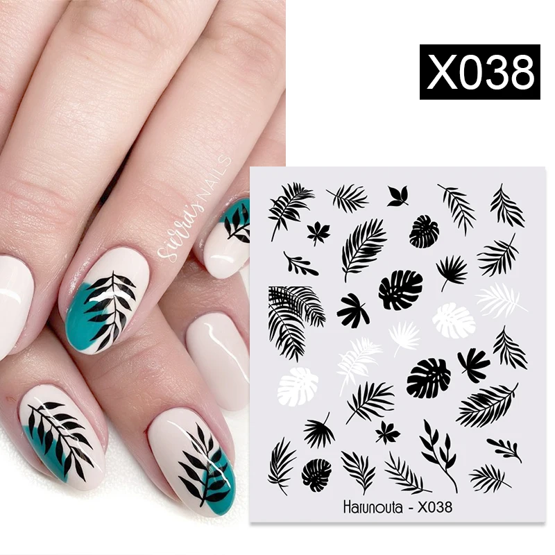 Harunouta Spring Flower Leaves Nail Art Design Stickers Nail Gel Decor Ink Blooming Marble Water Decals For Nails Accessories