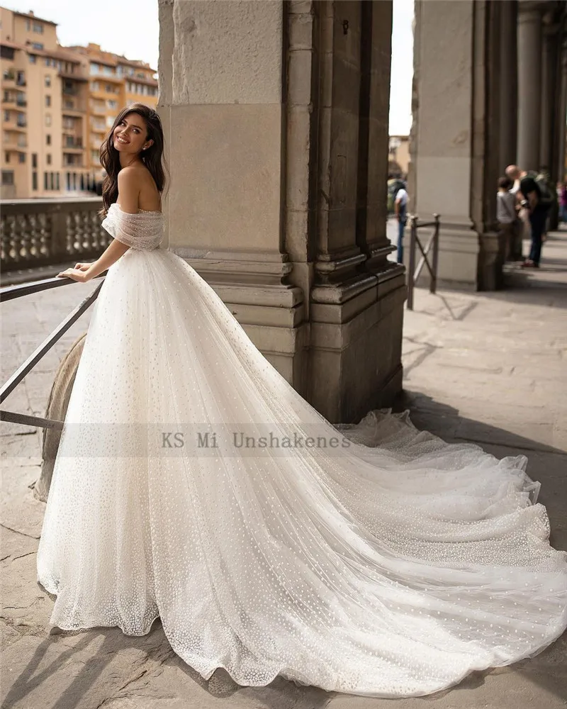 Vestidos de Noiva Princesa Wedding Dress 2021 Polka Dot Ball Gown Bridal Dresses off Shoulder Arabic Wedding Gowns Custom Made