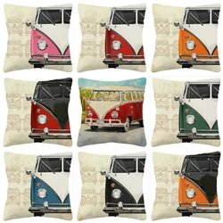 Bus Cushion Covers Retro Style Oil Painting Home Decor Throw Pillow Cover Cotton Linen Polyester Pillow Case Home Deco 45X45cm