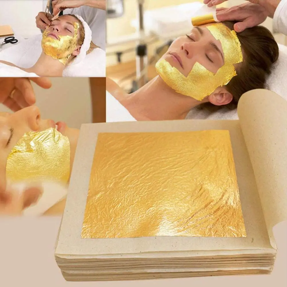 24K Pure Gold Beauty Mask Gold Foil Mask Paper Brighten Anti-aging Edible Foil Gold Complexion Decoration D0U0
