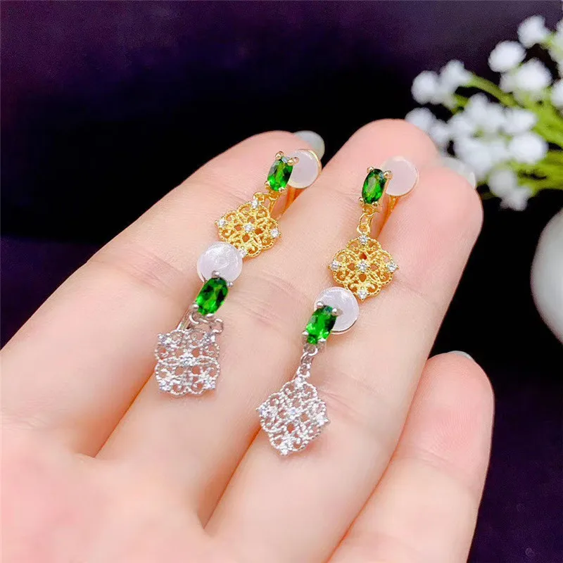 

Xin Yipeng real natural diopside earrings S925 sterling silver plated white gold yellow gold fine party gifts for women 3*5mm