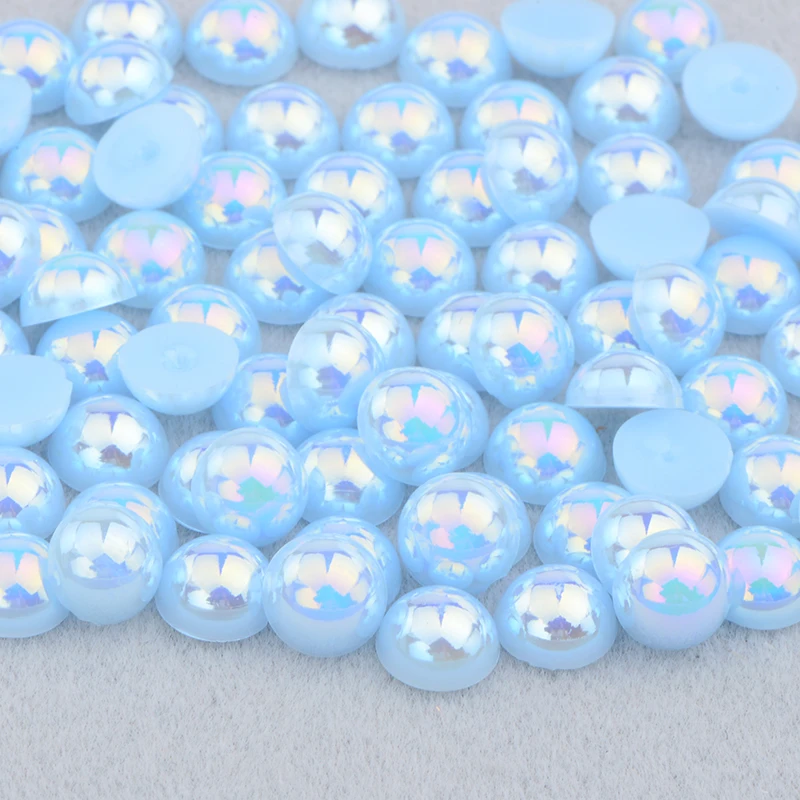 JUNAO 6 8 10 12mm White AB Half Round Pearl Rhinestone Stickers Flatback Imitation Pearls Applique for DIY Decoration